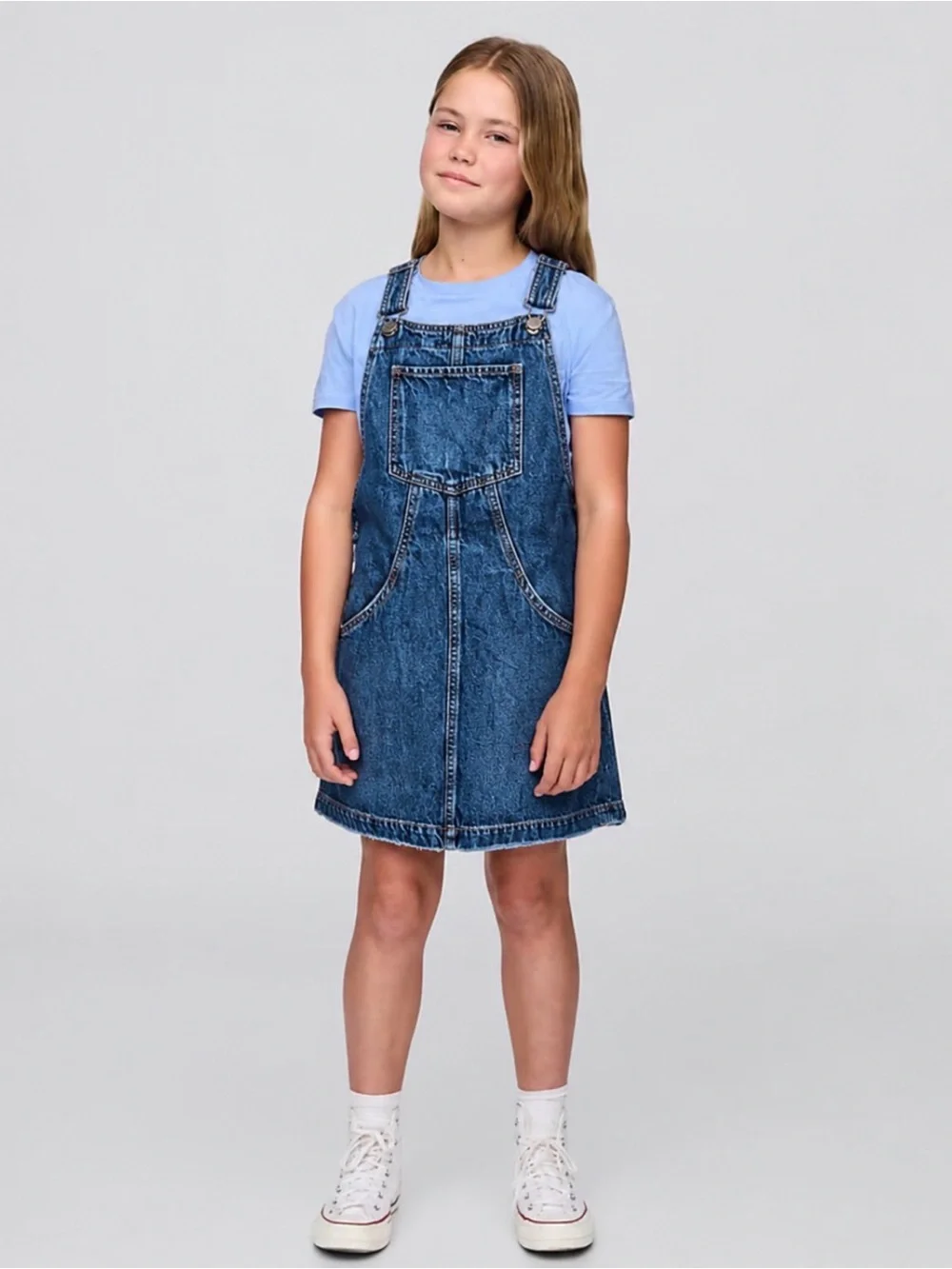 Girls GAP KIDS Blue Denim Overall Dress Jumper Romper size M